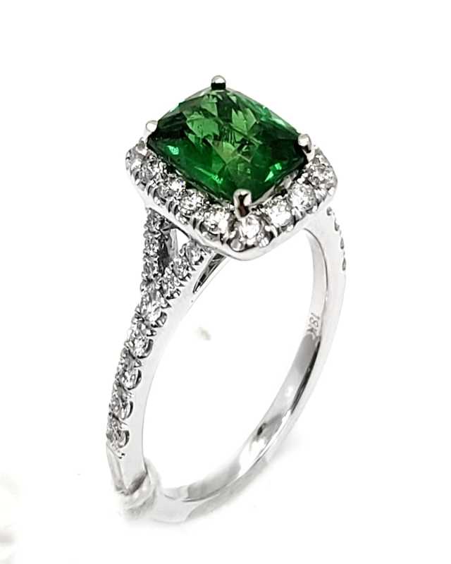 18K White Gold Tsavorite and Diamond Ring, Size 6